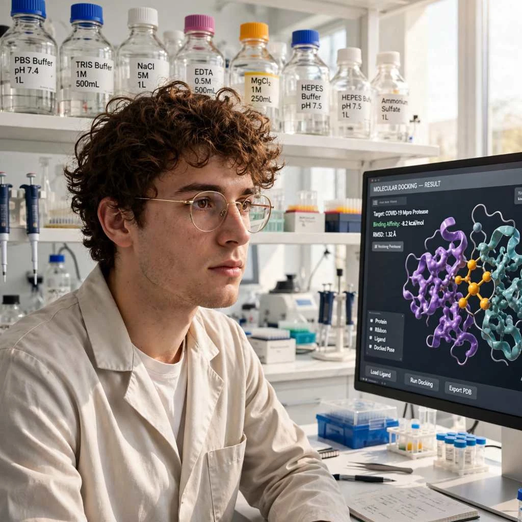 Researcher Reviewing Peptide Protease Binding