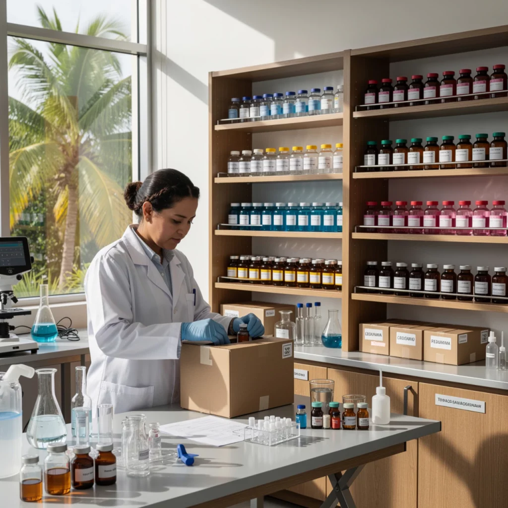 Scientist Preparing Peptide Shipment In Laboratory